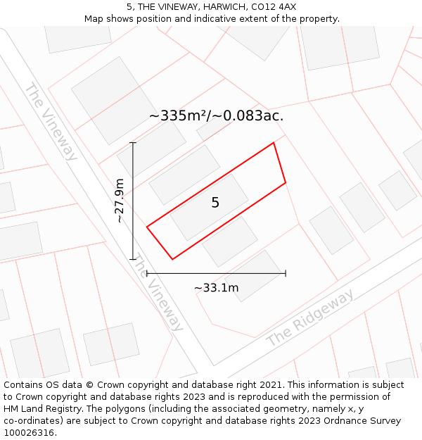 5, THE VINEWAY, HARWICH, CO12 4AX: Plot and title map