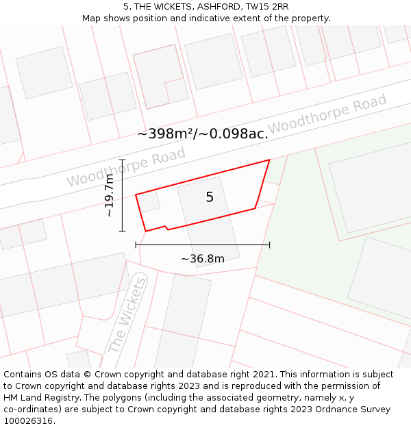 5, THE WICKETS, ASHFORD, TW15 2RR: Plot and title map