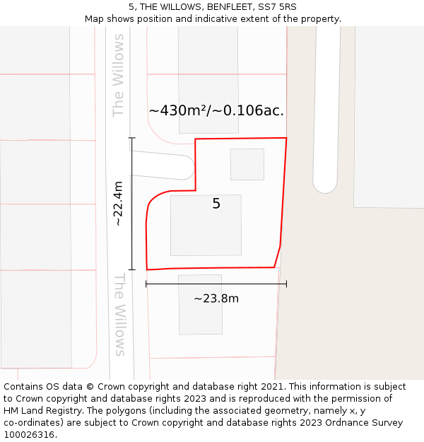 5, THE WILLOWS, BENFLEET, SS7 5RS: Plot and title map