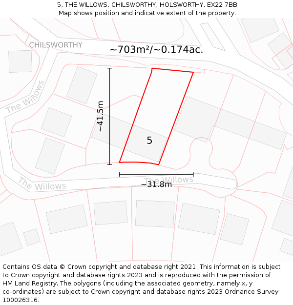 5, THE WILLOWS, CHILSWORTHY, HOLSWORTHY, EX22 7BB: Plot and title map