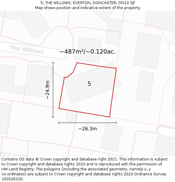 5, THE WILLOWS, EVERTON, DONCASTER, DN10 5JF: Plot and title map