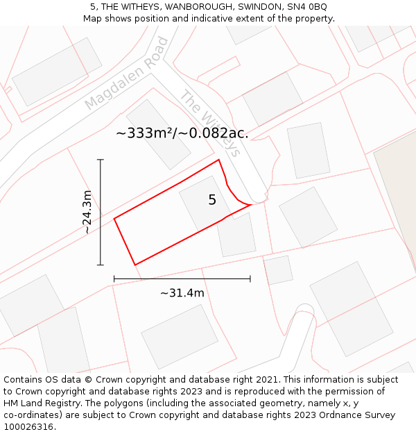 5, THE WITHEYS, WANBOROUGH, SWINDON, SN4 0BQ: Plot and title map