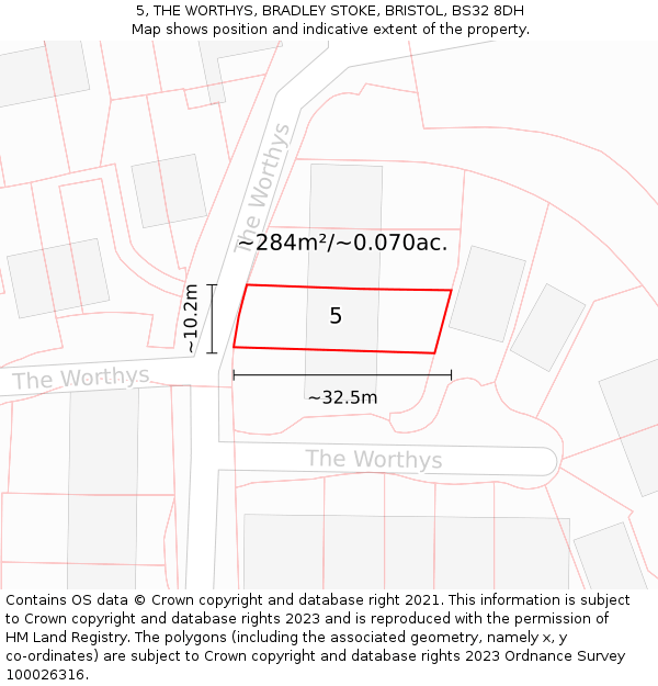 5, THE WORTHYS, BRADLEY STOKE, BRISTOL, BS32 8DH: Plot and title map