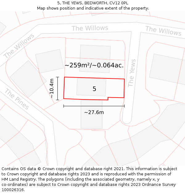 5, THE YEWS, BEDWORTH, CV12 0PL: Plot and title map