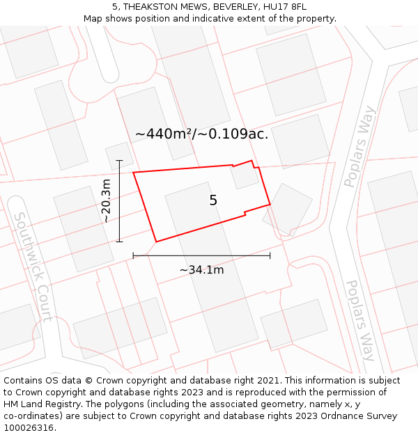 5, THEAKSTON MEWS, BEVERLEY, HU17 8FL: Plot and title map