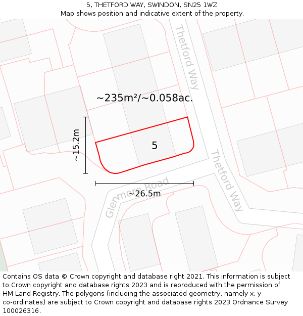 5, THETFORD WAY, SWINDON, SN25 1WZ: Plot and title map