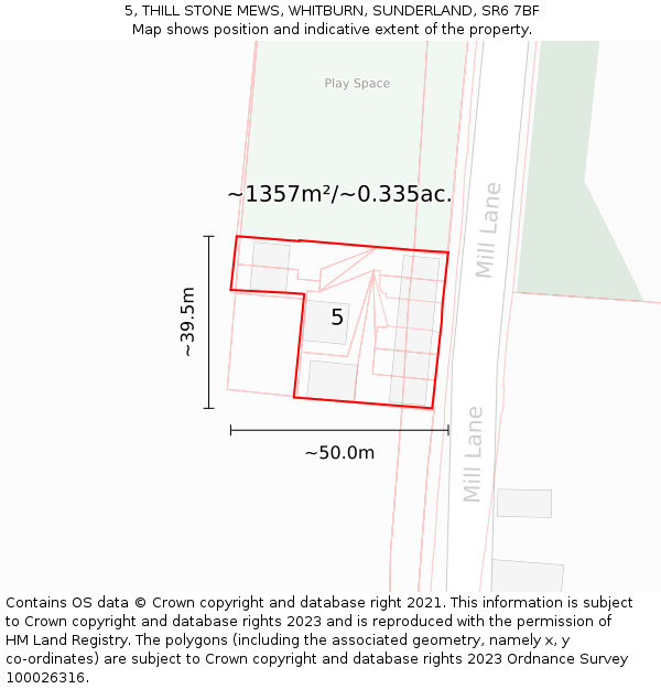 5, THILL STONE MEWS, WHITBURN, SUNDERLAND, SR6 7BF: Plot and title map