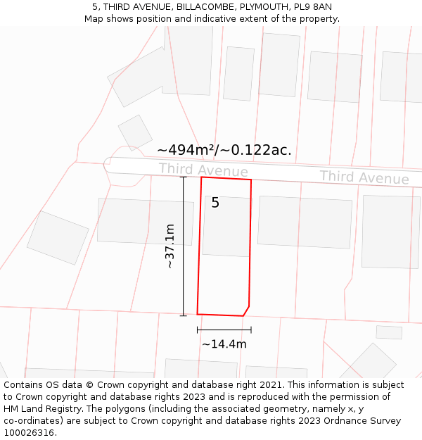 5, THIRD AVENUE, BILLACOMBE, PLYMOUTH, PL9 8AN: Plot and title map