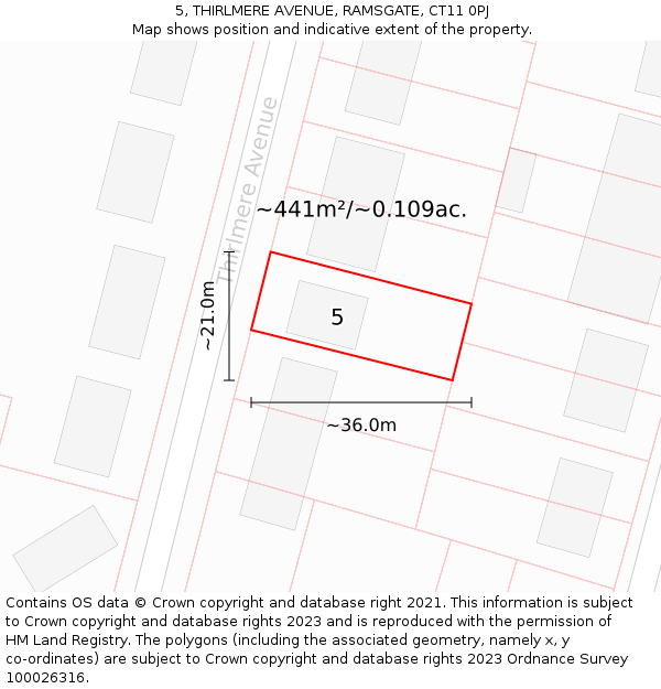 5, THIRLMERE AVENUE, RAMSGATE, CT11 0PJ: Plot and title map