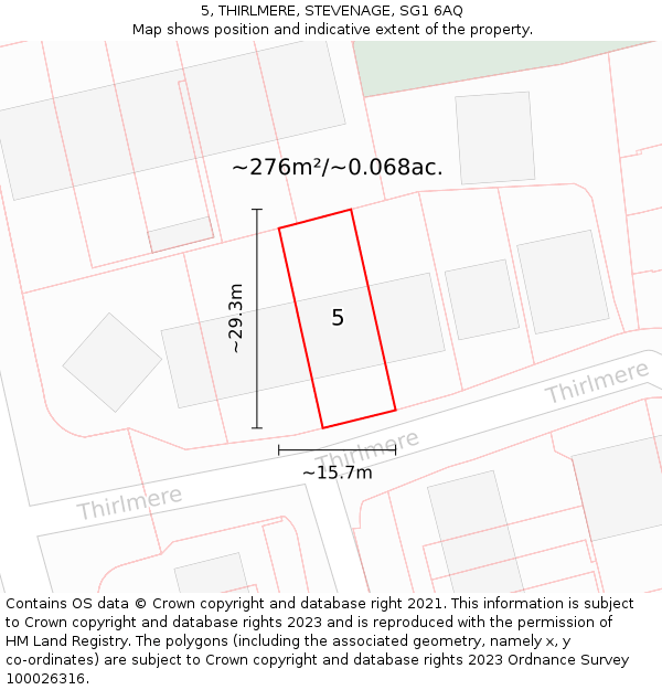 5, THIRLMERE, STEVENAGE, SG1 6AQ: Plot and title map