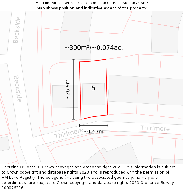 5, THIRLMERE, WEST BRIDGFORD, NOTTINGHAM, NG2 6RP: Plot and title map