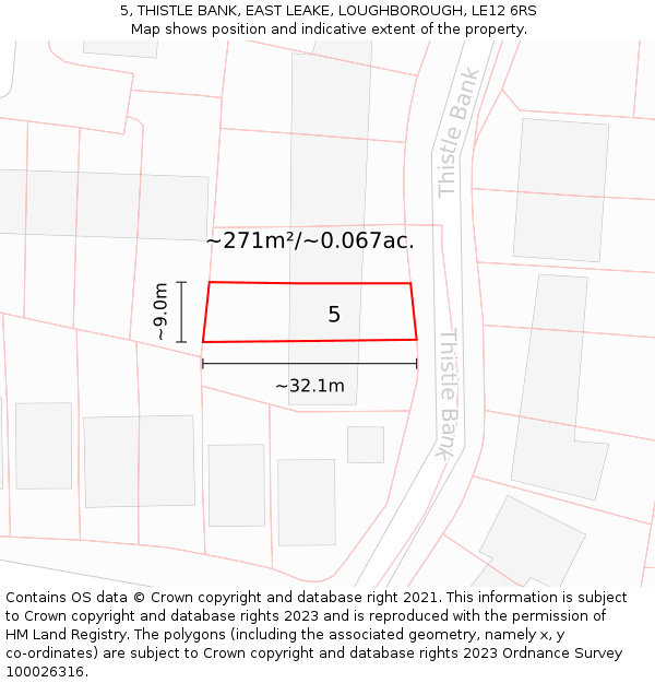 5, THISTLE BANK, EAST LEAKE, LOUGHBOROUGH, LE12 6RS: Plot and title map