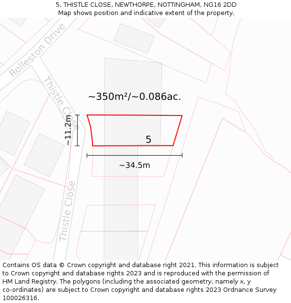 5, THISTLE CLOSE, NEWTHORPE, NOTTINGHAM, NG16 2DD: Plot and title map