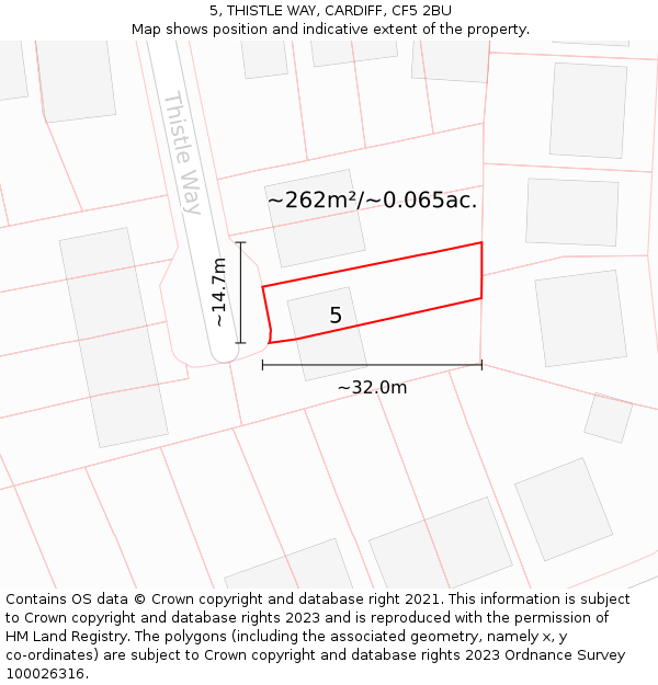 5, THISTLE WAY, CARDIFF, CF5 2BU: Plot and title map