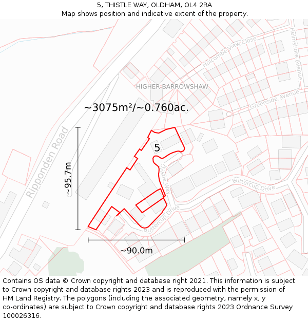 5, THISTLE WAY, OLDHAM, OL4 2RA: Plot and title map