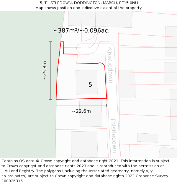 5, THISTLEDOWN, DODDINGTON, MARCH, PE15 0NU: Plot and title map