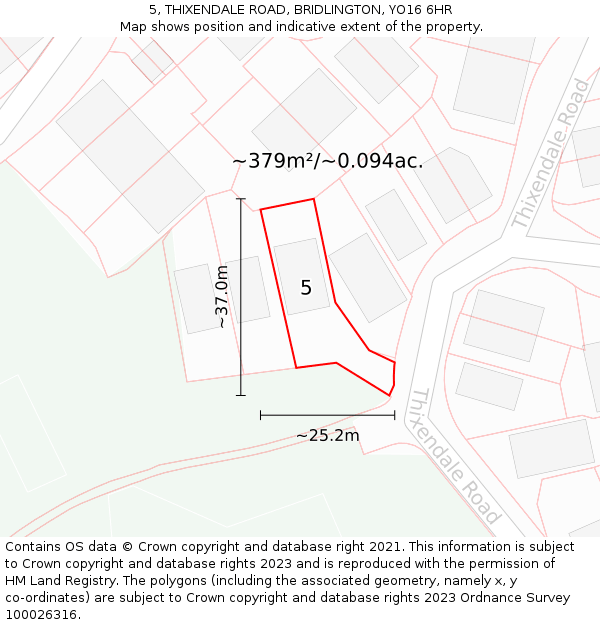 5, THIXENDALE ROAD, BRIDLINGTON, YO16 6HR: Plot and title map