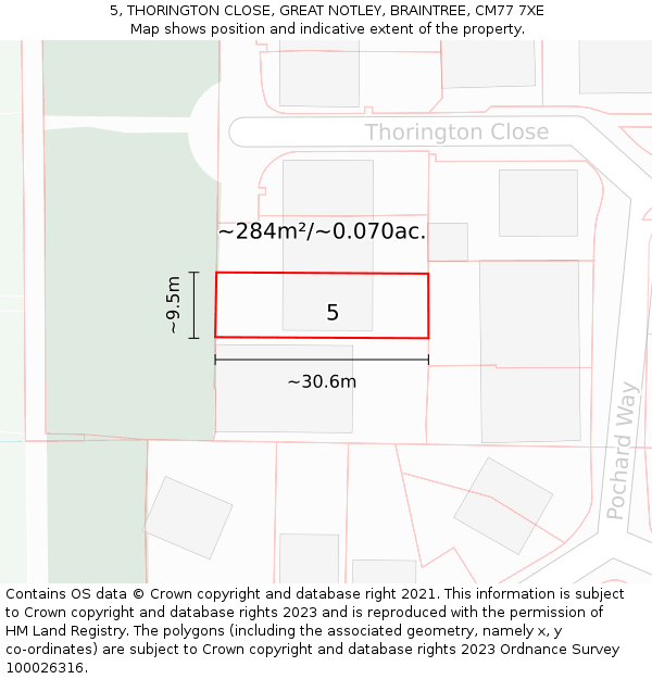 5, THORINGTON CLOSE, GREAT NOTLEY, BRAINTREE, CM77 7XE: Plot and title map