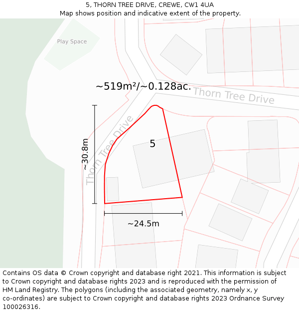 5, THORN TREE DRIVE, CREWE, CW1 4UA: Plot and title map