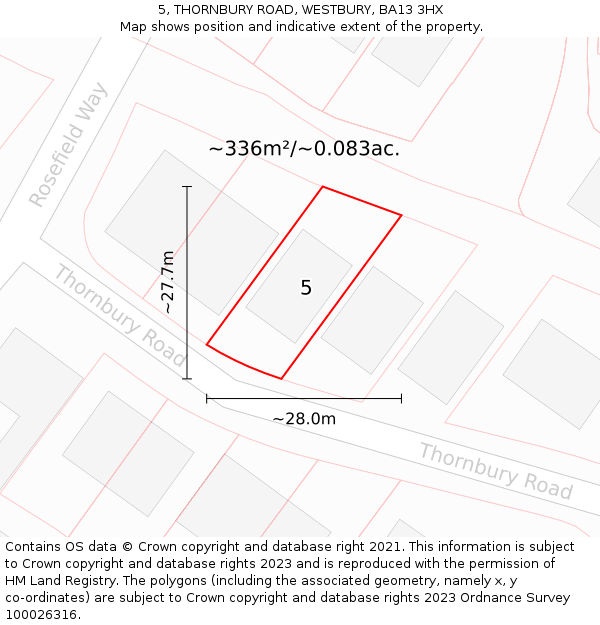 5, THORNBURY ROAD, WESTBURY, BA13 3HX: Plot and title map