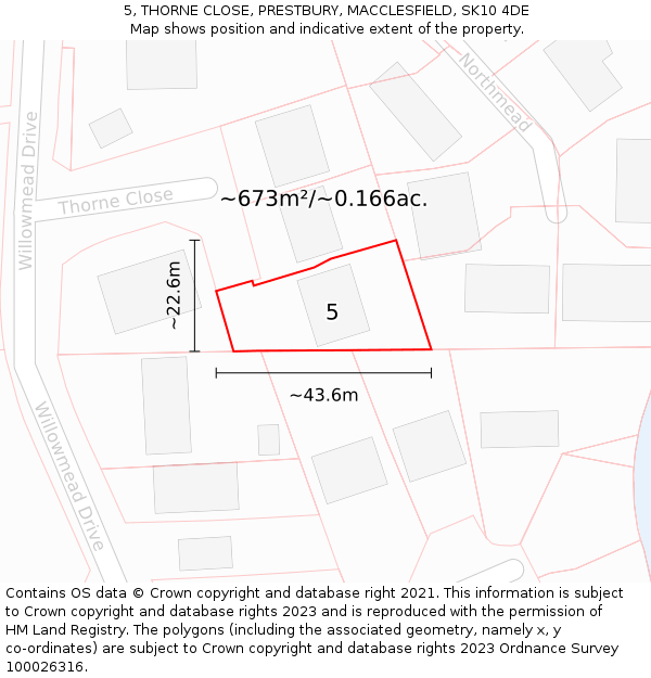 5, THORNE CLOSE, PRESTBURY, MACCLESFIELD, SK10 4DE: Plot and title map