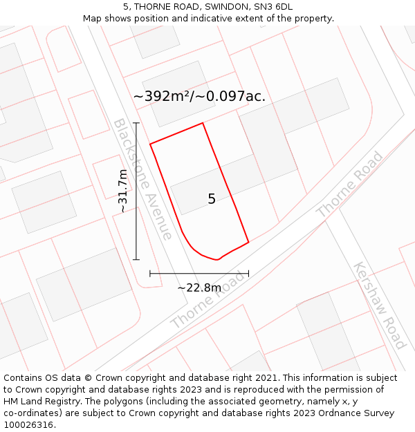 5, THORNE ROAD, SWINDON, SN3 6DL: Plot and title map