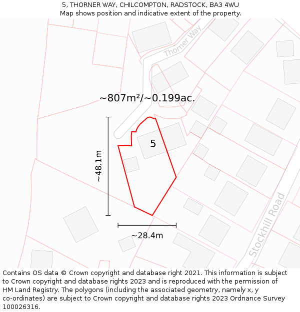 5, THORNER WAY, CHILCOMPTON, RADSTOCK, BA3 4WU: Plot and title map