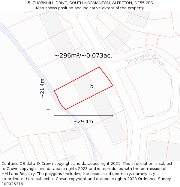 5, THORNHILL DRIVE, SOUTH NORMANTON, ALFRETON, DE55 2FS: Plot and title map