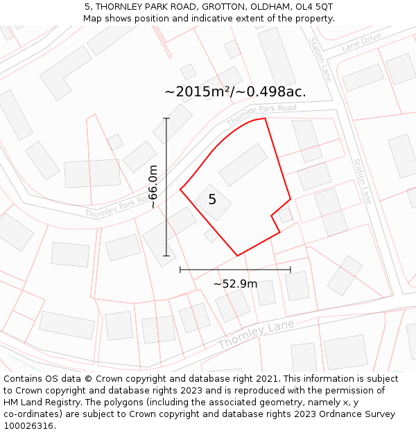 5, THORNLEY PARK ROAD, GROTTON, OLDHAM, OL4 5QT: Plot and title map