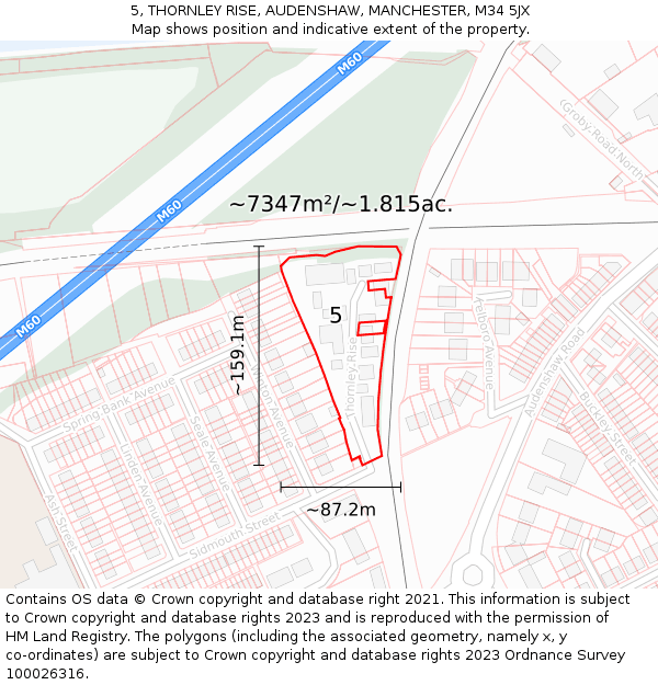 5, THORNLEY RISE, AUDENSHAW, MANCHESTER, M34 5JX: Plot and title map