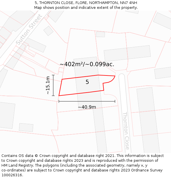 5, THORNTON CLOSE, FLORE, NORTHAMPTON, NN7 4NH: Plot and title map