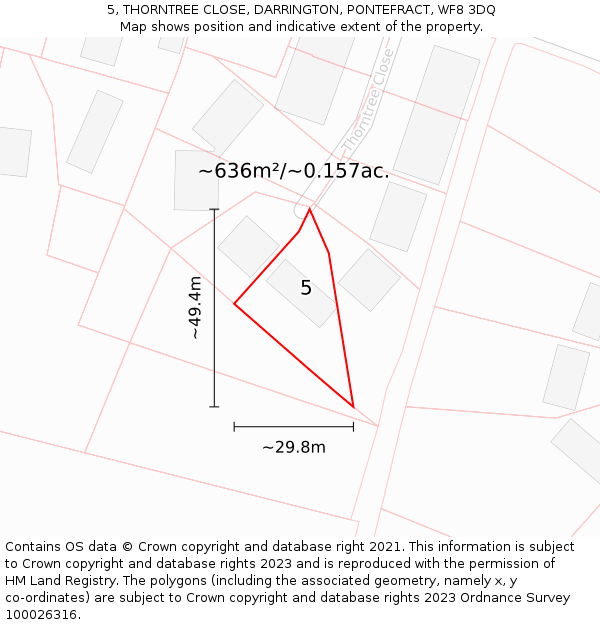 5, THORNTREE CLOSE, DARRINGTON, PONTEFRACT, WF8 3DQ: Plot and title map