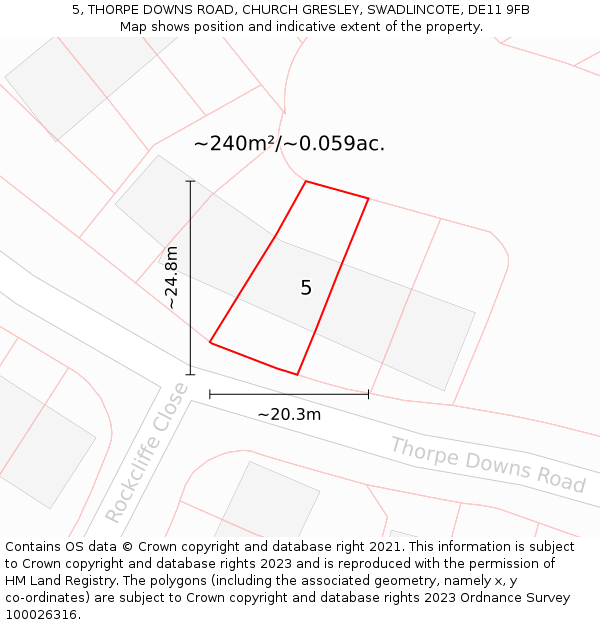 5, THORPE DOWNS ROAD, CHURCH GRESLEY, SWADLINCOTE, DE11 9FB: Plot and title map