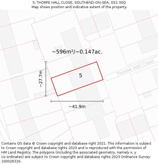 5, THORPE HALL CLOSE, SOUTHEND-ON-SEA, SS1 3SQ: Plot and title map