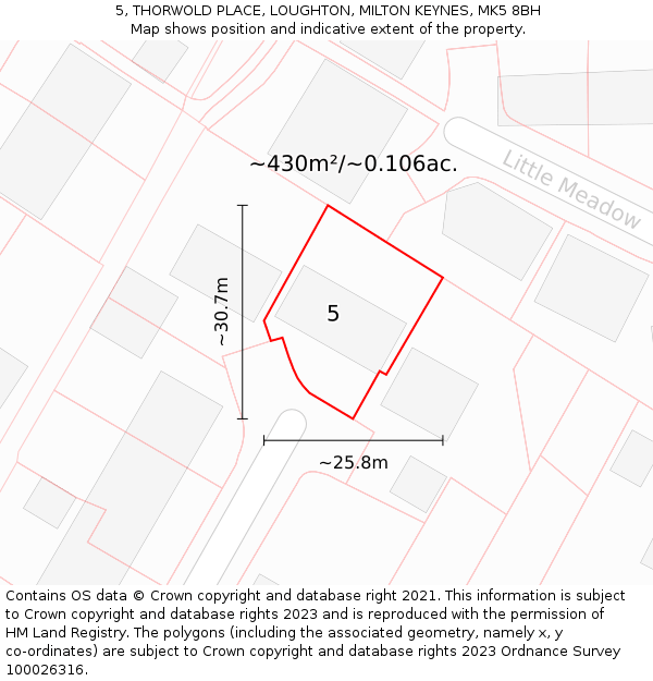 5, THORWOLD PLACE, LOUGHTON, MILTON KEYNES, MK5 8BH: Plot and title map