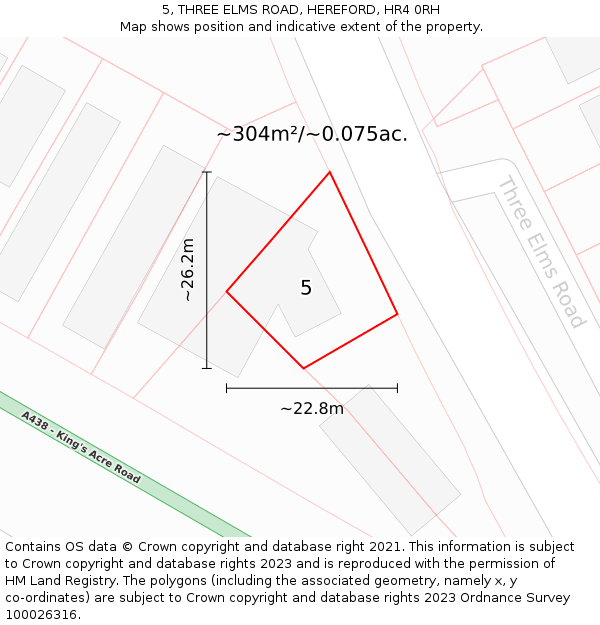 5, THREE ELMS ROAD, HEREFORD, HR4 0RH: Plot and title map