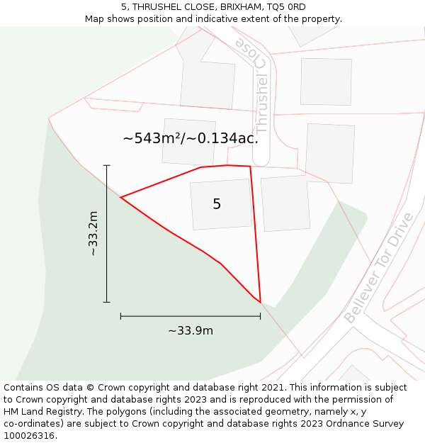 5, THRUSHEL CLOSE, BRIXHAM, TQ5 0RD: Plot and title map