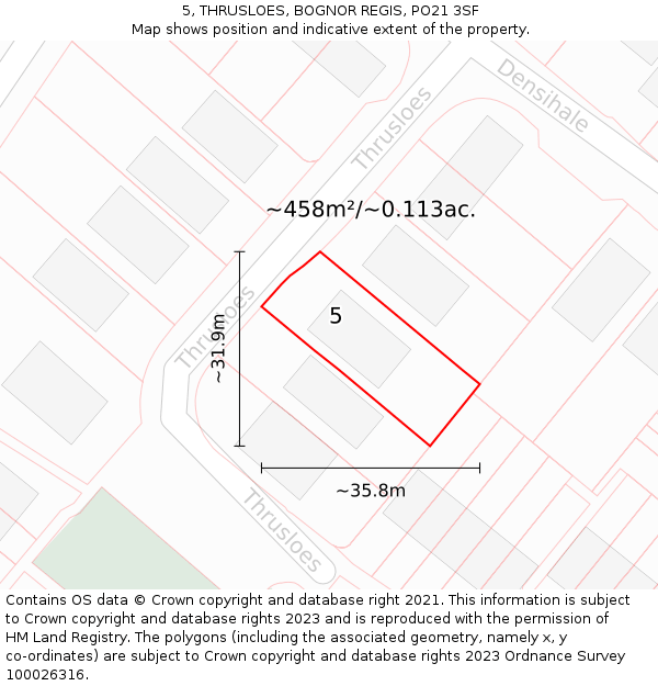 5, THRUSLOES, BOGNOR REGIS, PO21 3SF: Plot and title map