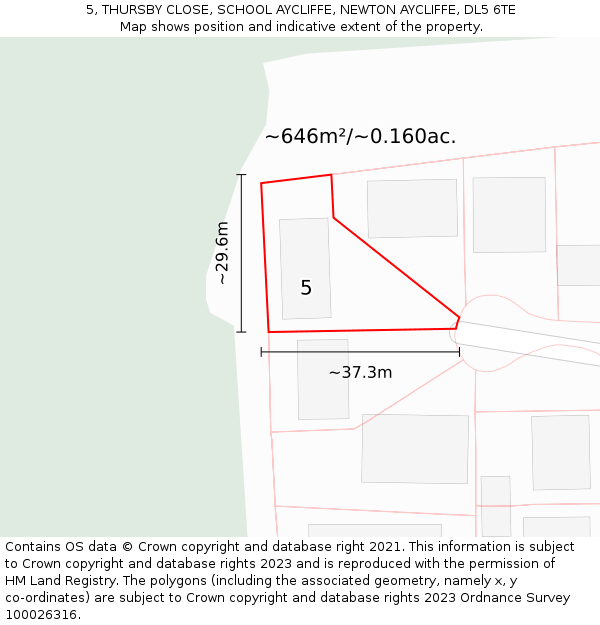 5, THURSBY CLOSE, SCHOOL AYCLIFFE, NEWTON AYCLIFFE, DL5 6TE: Plot and title map