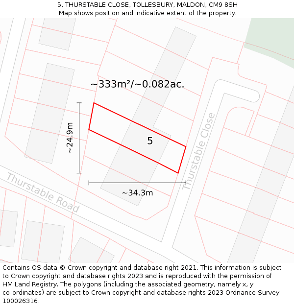 5, THURSTABLE CLOSE, TOLLESBURY, MALDON, CM9 8SH: Plot and title map