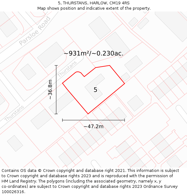 5, THURSTANS, HARLOW, CM19 4RS: Plot and title map