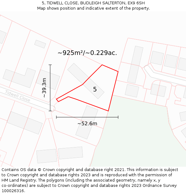 5, TIDWELL CLOSE, BUDLEIGH SALTERTON, EX9 6SH: Plot and title map