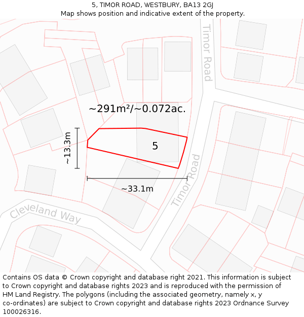 5, TIMOR ROAD, WESTBURY, BA13 2GJ: Plot and title map