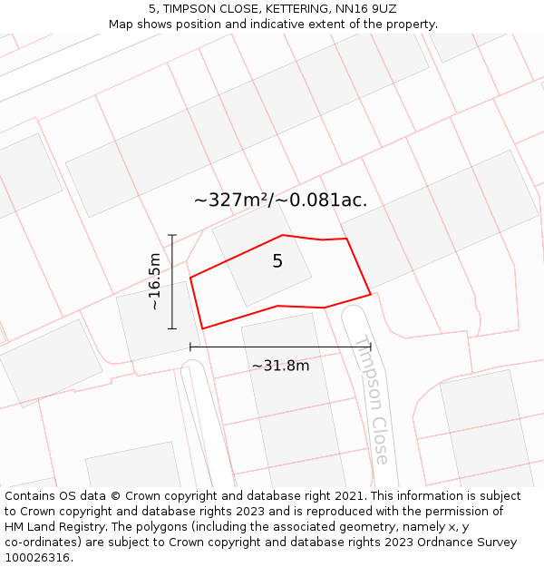 5, TIMPSON CLOSE, KETTERING, NN16 9UZ: Plot and title map