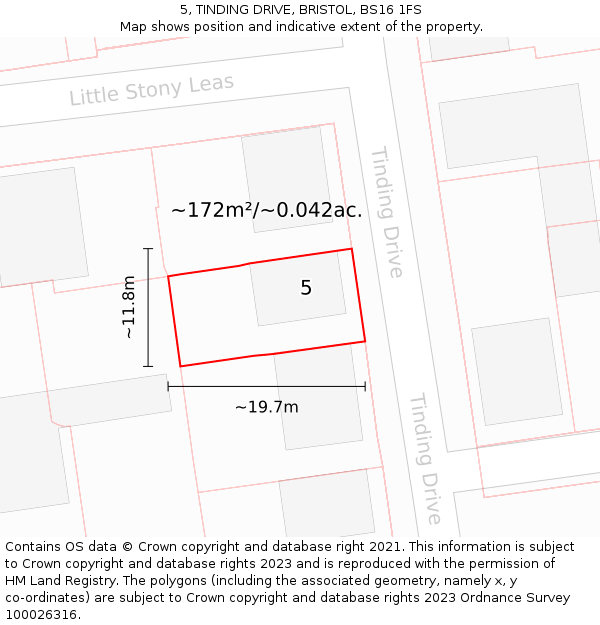 5, TINDING DRIVE, BRISTOL, BS16 1FS: Plot and title map