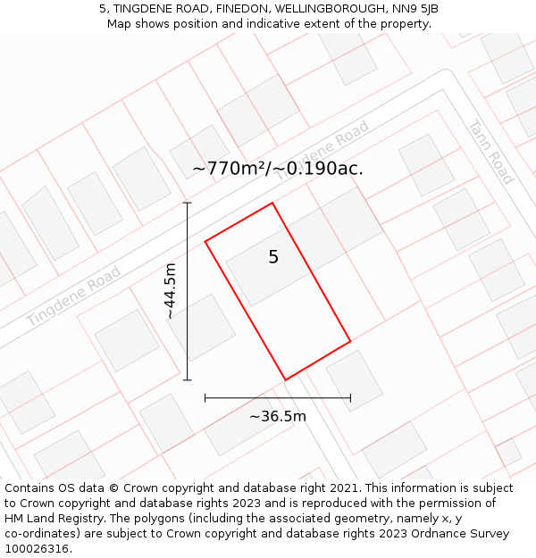 5, TINGDENE ROAD, FINEDON, WELLINGBOROUGH, NN9 5JB: Plot and title map