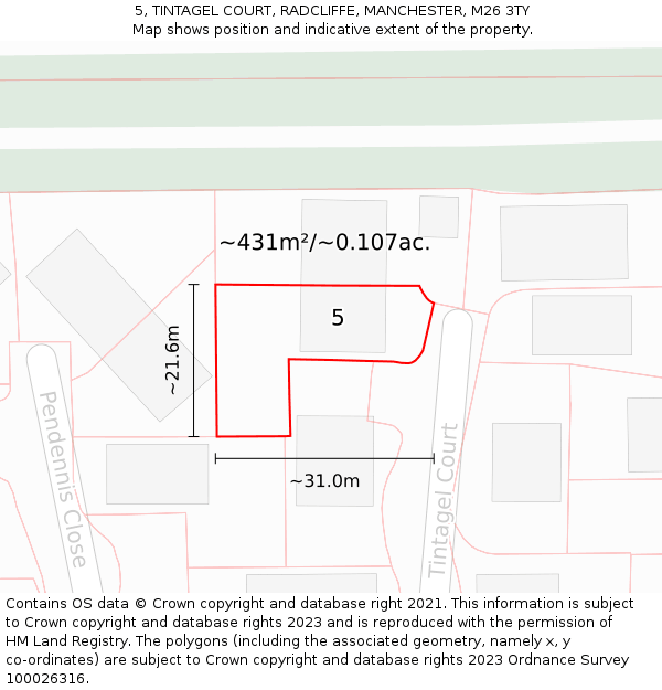 5, TINTAGEL COURT, RADCLIFFE, MANCHESTER, M26 3TY: Plot and title map