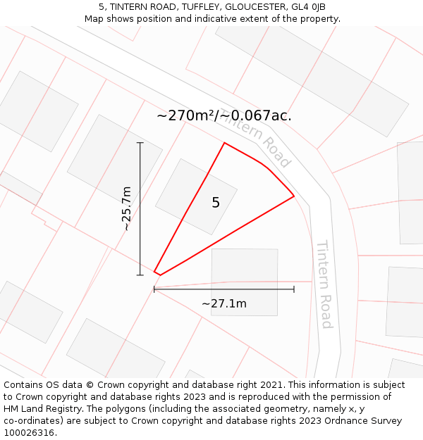 5, TINTERN ROAD, TUFFLEY, GLOUCESTER, GL4 0JB: Plot and title map