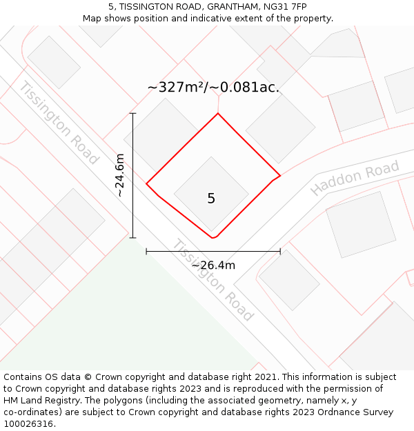 5, TISSINGTON ROAD, GRANTHAM, NG31 7FP: Plot and title map