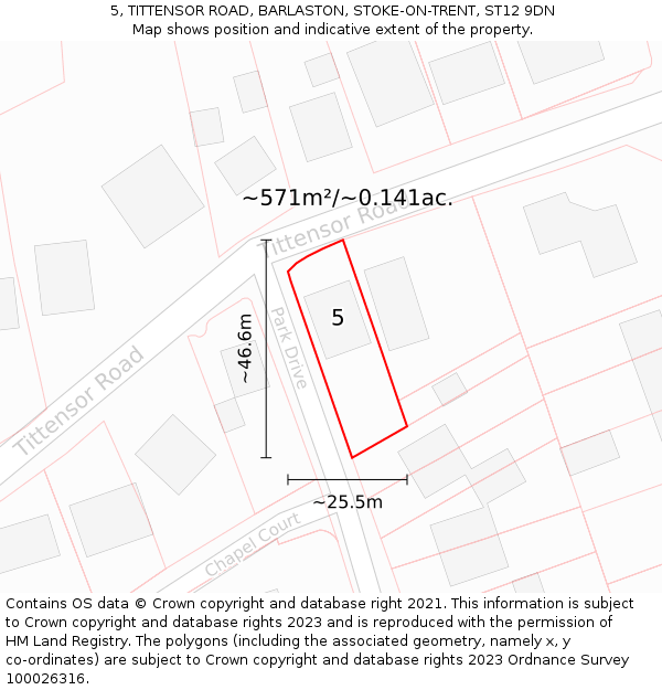 5, TITTENSOR ROAD, BARLASTON, STOKE-ON-TRENT, ST12 9DN: Plot and title map